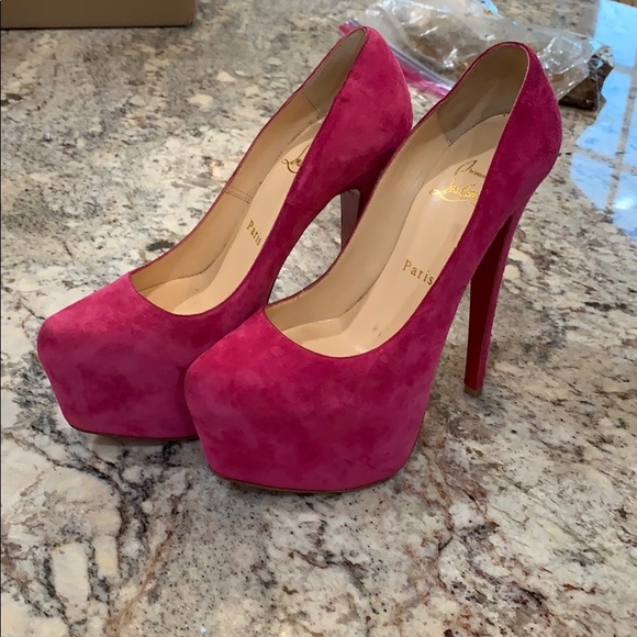 Christian Louboutin Hot Pink Suede Platforms - Picture 2 of 3
